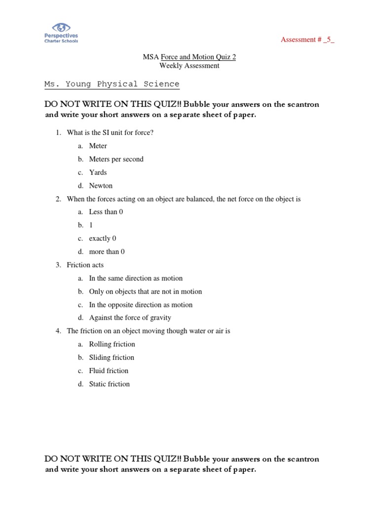 force and motion quiz 2 Friction Force