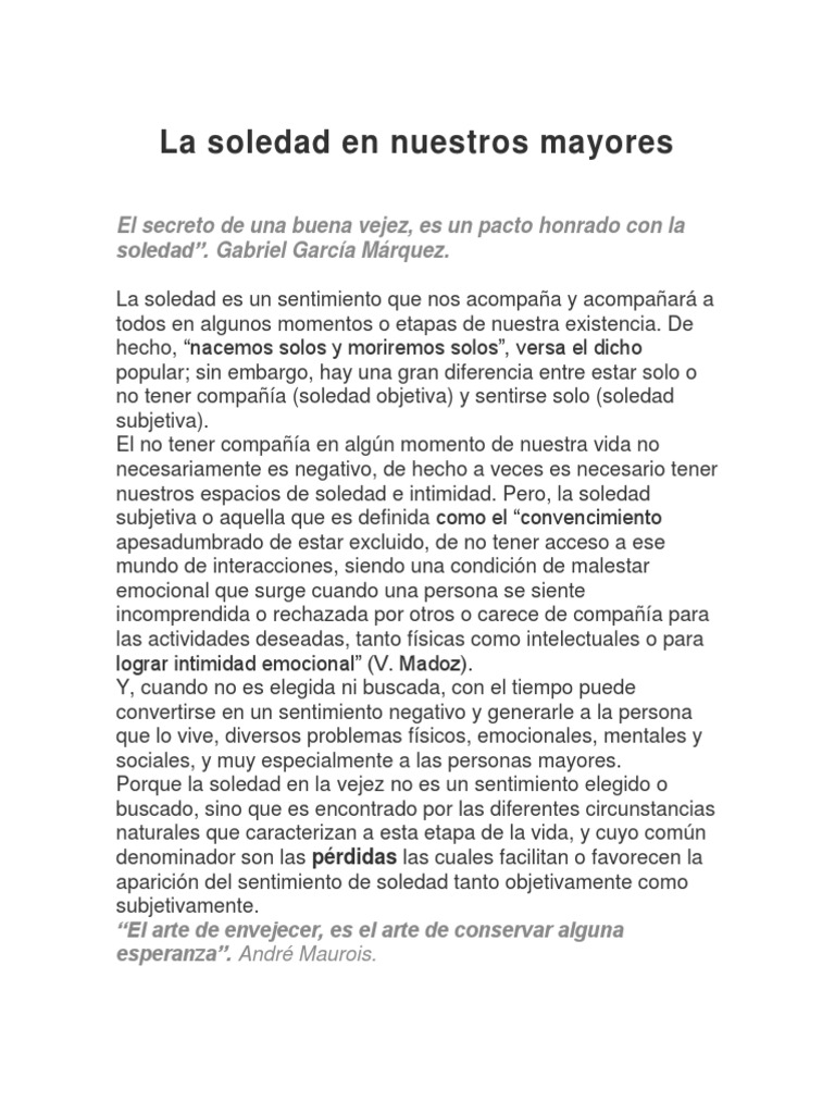 La Soledad en Nuestros Mayores | PDF | Vejez | Enfermedad de Alzheimer