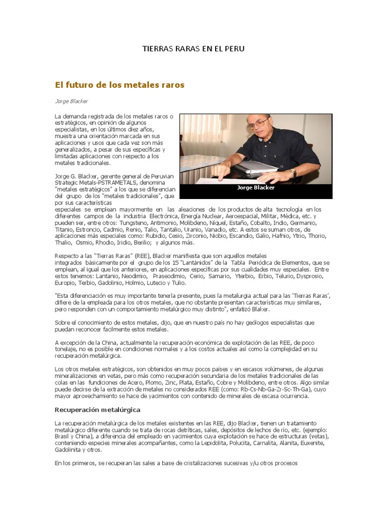 Potencial de Tierras Raras en Perú | PDF | Minería | Rieles