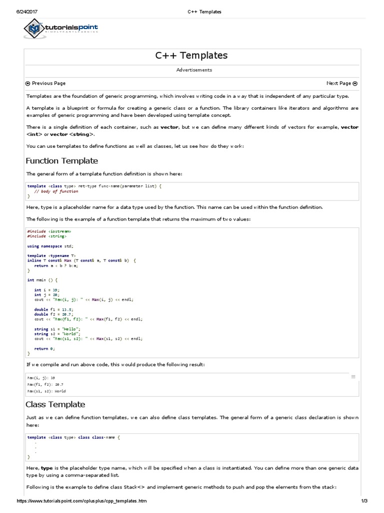 C Templates Function Template Pdf C Object Oriented Programming