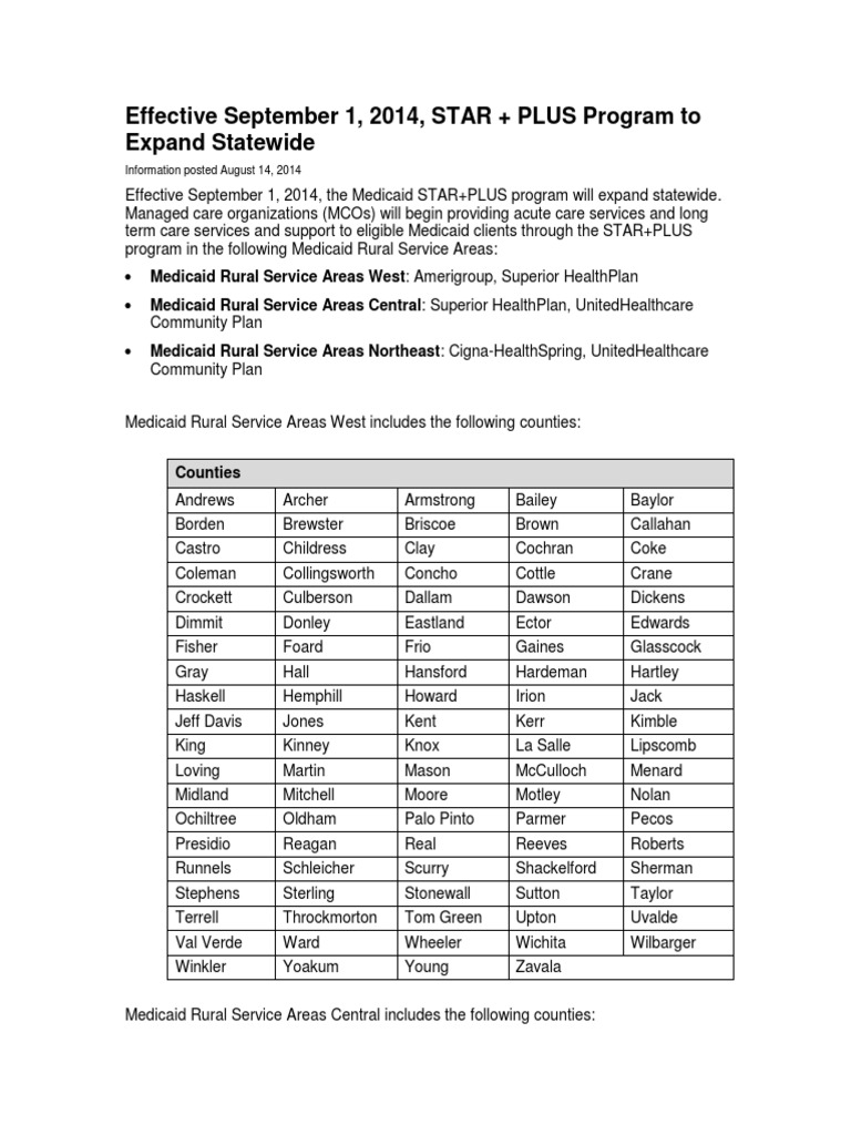 STAR+PLUS Program Expansion Details | PDF | The United States ...