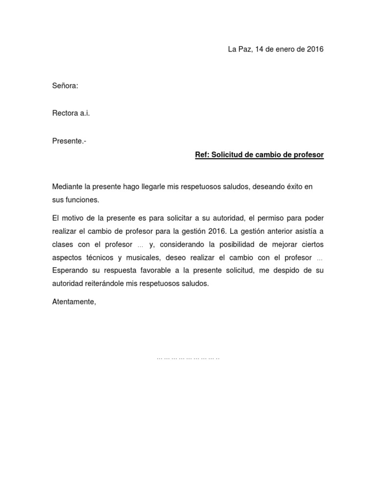 Carta Cambio de Profesor-1 | PDF