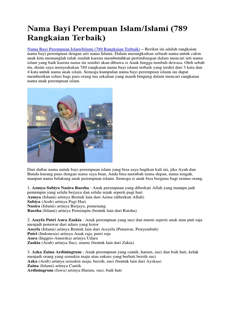 Nama Bayi Perempuan Islam 2016