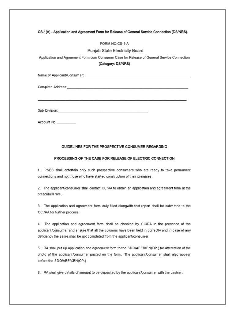 PSPCL Application for Electric Connection | PDF | Ac Power Plugs And ...