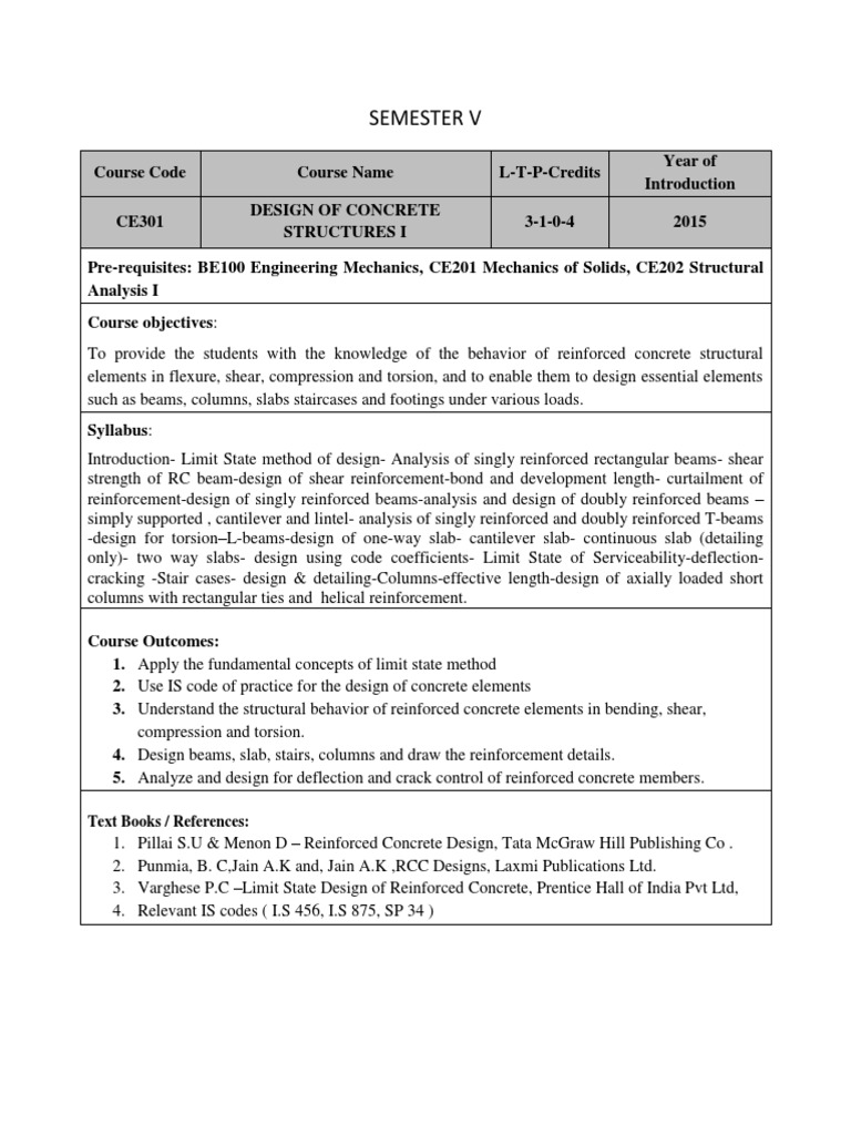 KTU S5 Concrete Structures Syllabus | PDF | Geotechnical Engineering ...