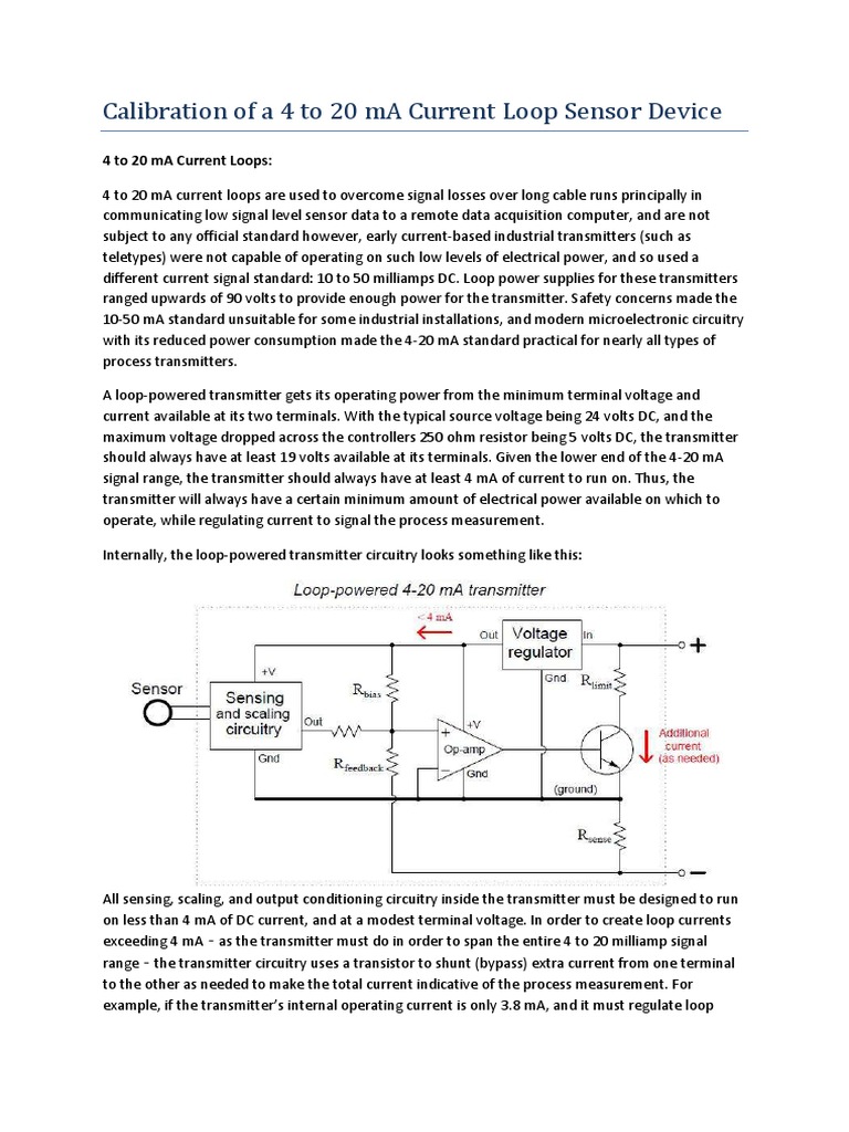 Calibration of A 4 To 20 Ma Current Loop Sensor Device PDF | PDF ...