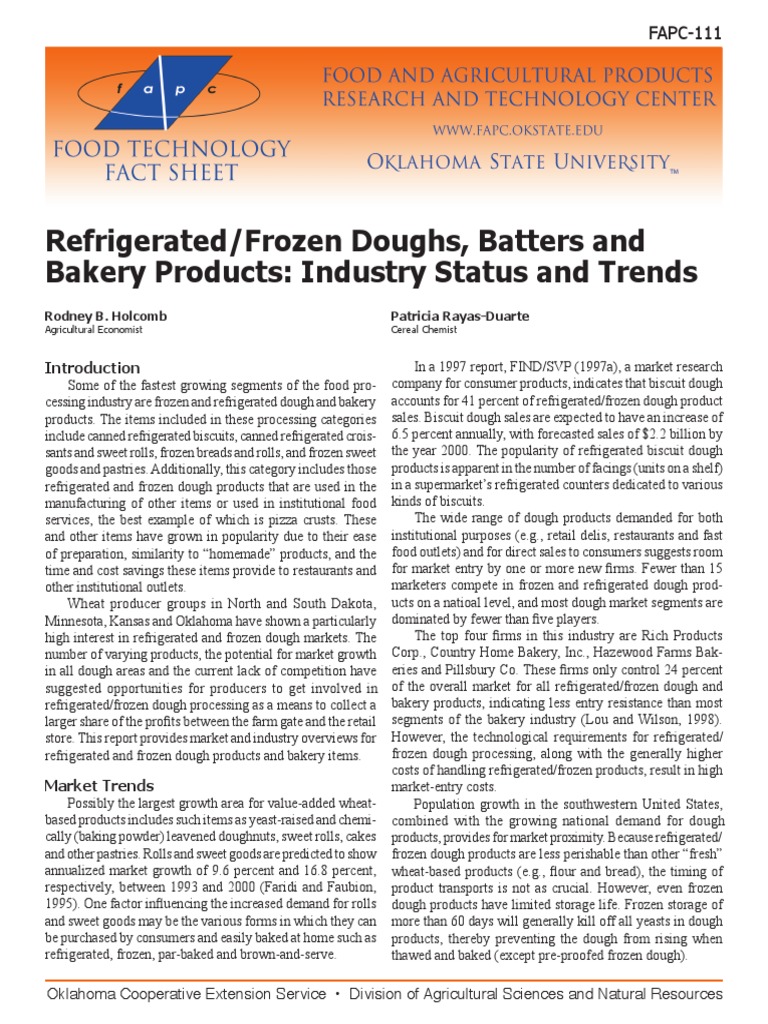 Refrigerated/Frozen Doughs, Batters and Bakery Products Industry