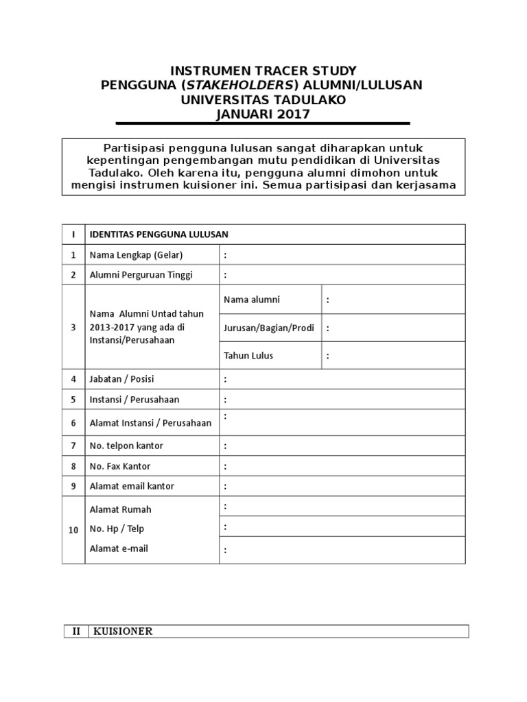 Instrumen Tracer Study Untad 2017 | PDF