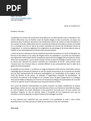 Lettre De Motivation Coordinateur Projet