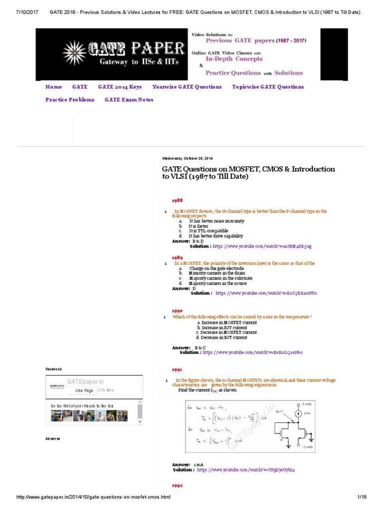 CMOS and MOSFET GATE Questions | PDF | Mosfet | Field Effect Transistor
