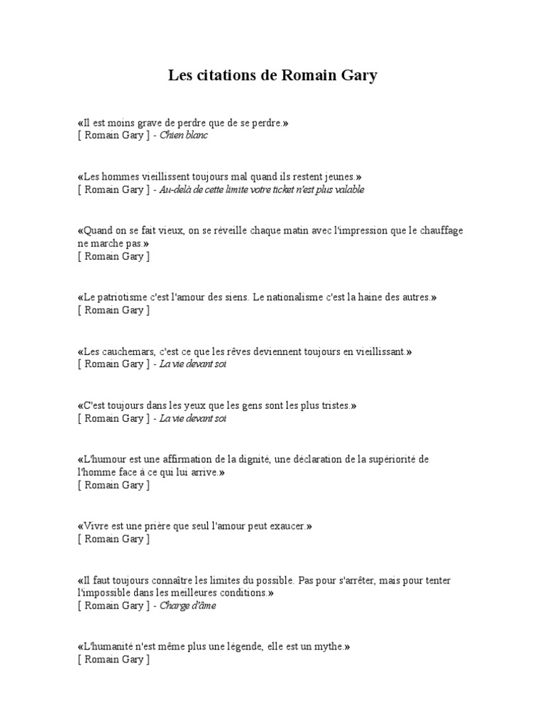 Les Citations De Romain Gary
