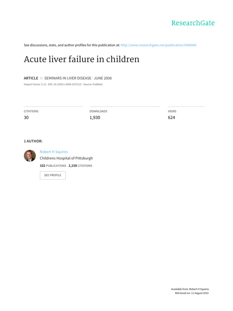 Acute Liver Failure in Children 2008 | PDF | Hepatitis | Cirrhosis