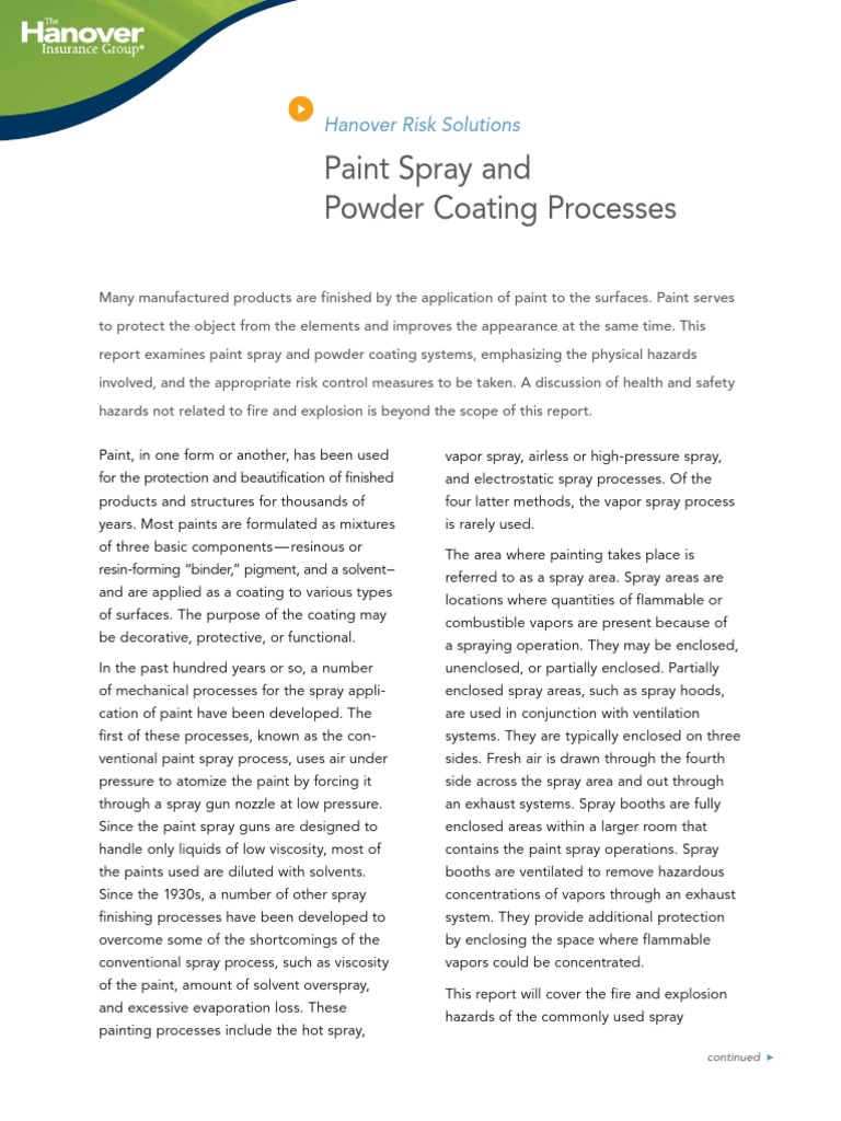 Paint Spray and Powder Coating Processes Hanover Risk Solutions PDF