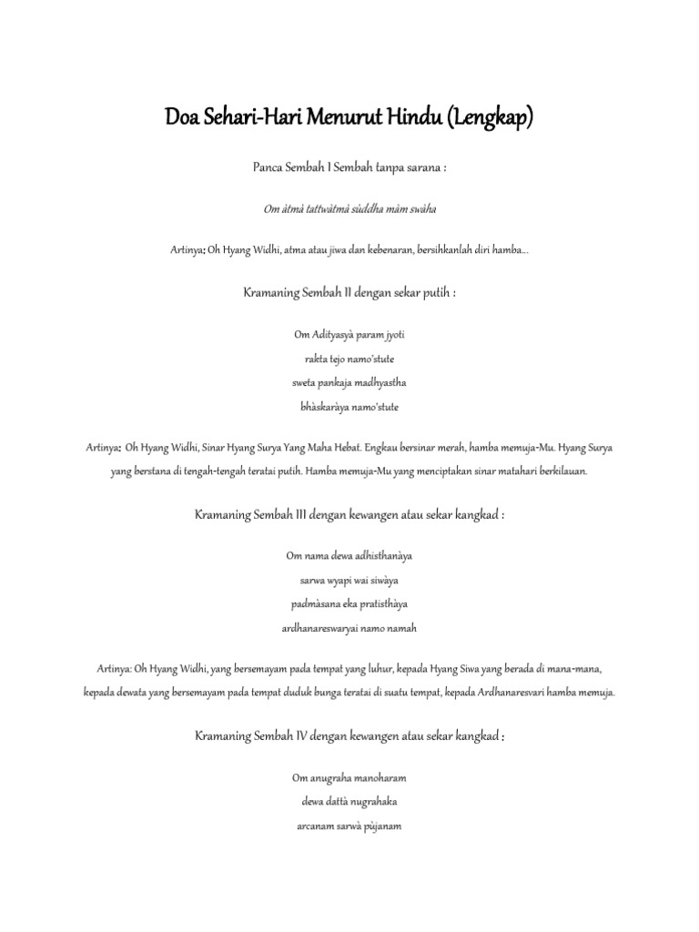 Doa Sehari Hari Hindu