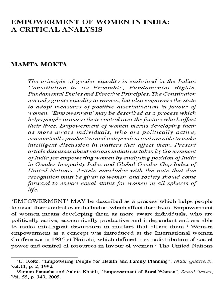 Women Empowerment in India: A Critical Analysis | PDF | Empowerment ...
