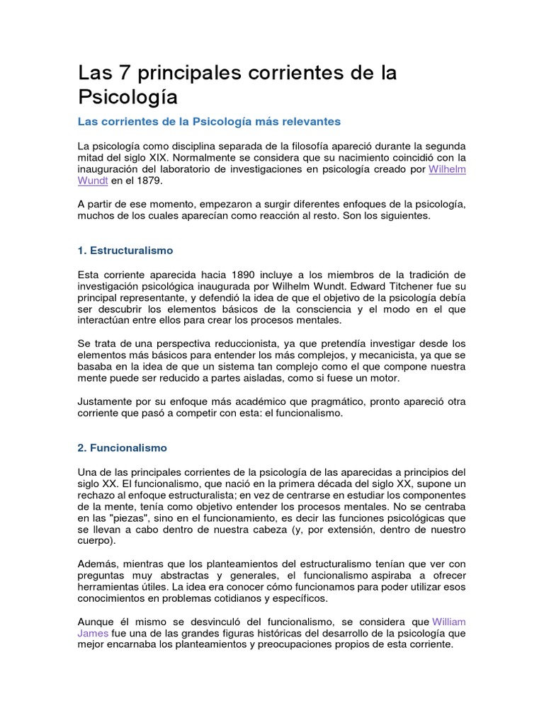 Las 7 Principales Corrientes de La Psicología