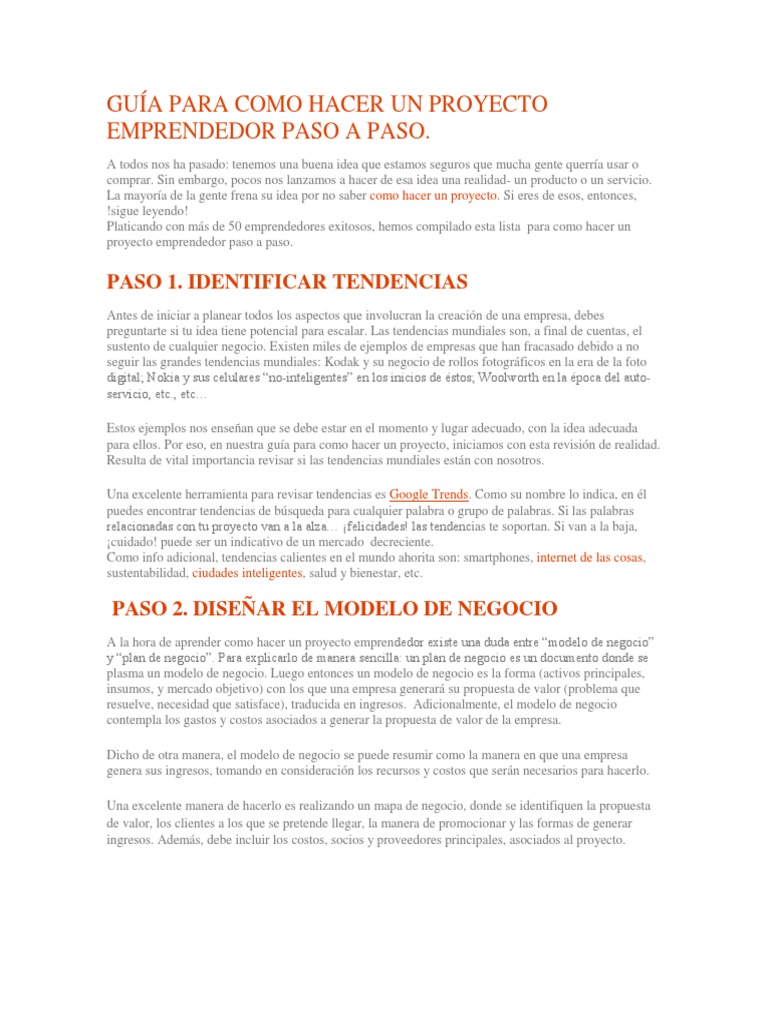 Guía para Hacer un Proyecto Emprendedor | PDF | Modelo de negocio ...