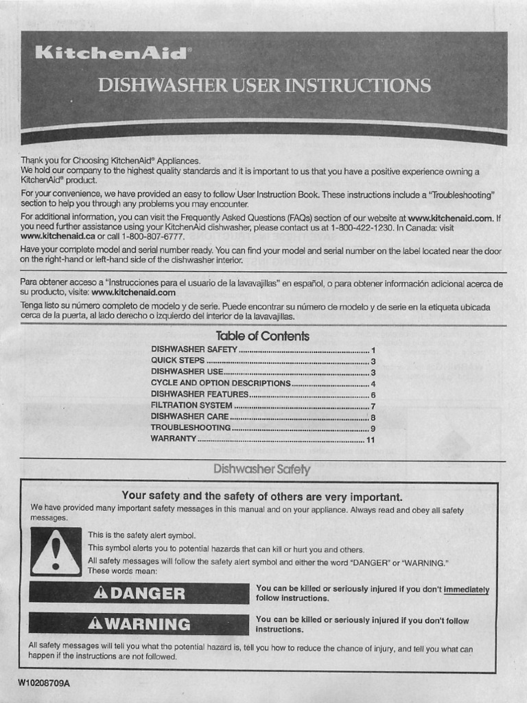 Kitchenaid Model KUDE70CVSS0 Dishwasher User and Install Manual | Dishwasher  | Building Engineering