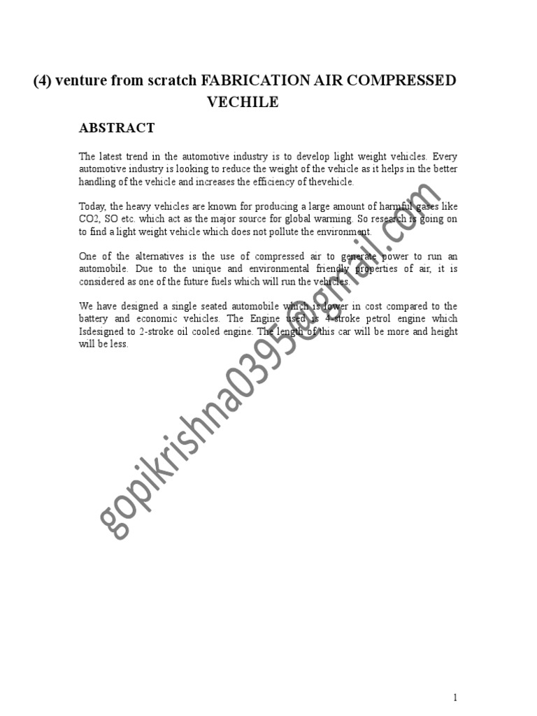 Compressed Air Vehicle Design Guide | PDF | Gas Compressor | Piston