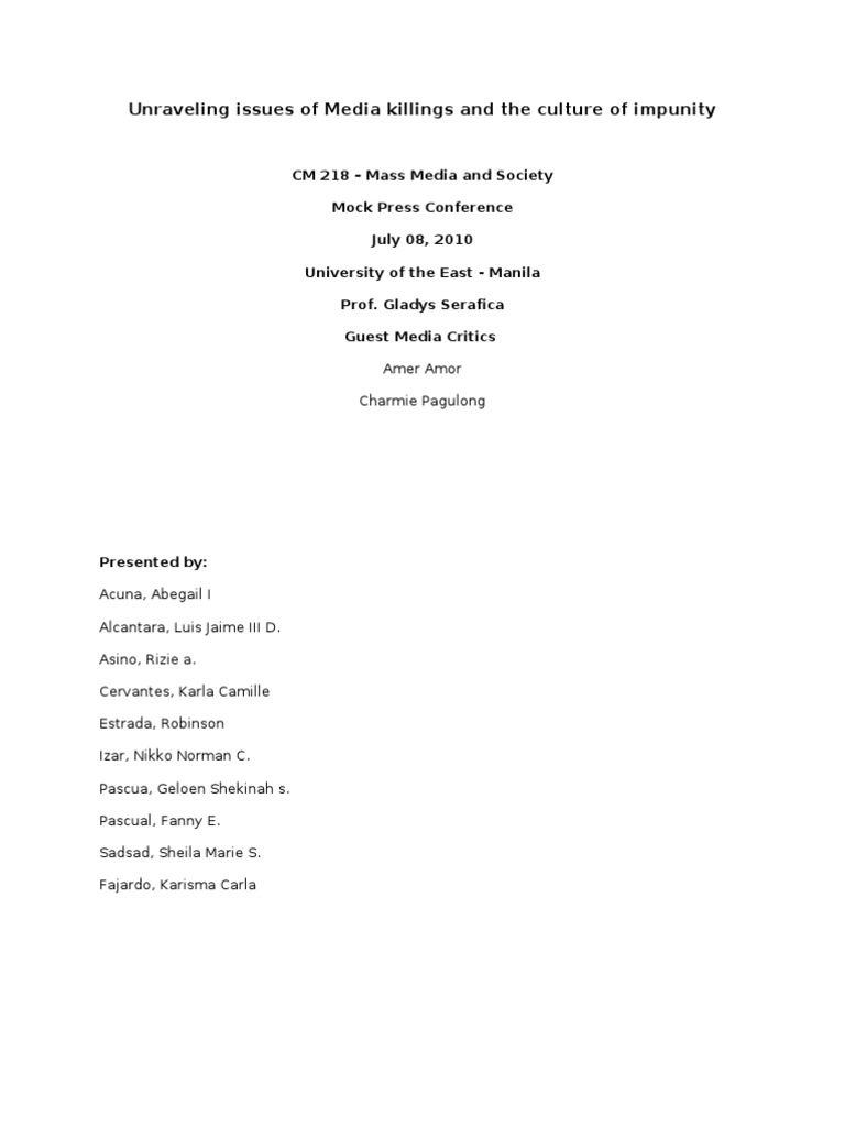 Media Killings and Impunity in The Philippines | PDF | Journalism ...