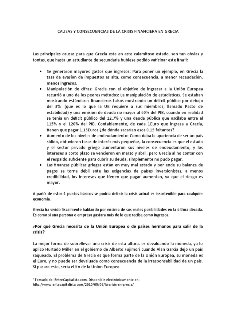 Causas y Consecuencias de la Crisis Griega | PDF | Deuda gubernamental ...