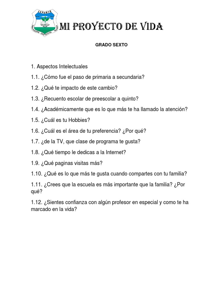 Proyecto de Vida Secundaria | PDF | Sicología | Bienestar