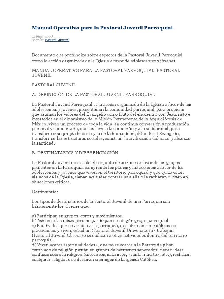 Manual de Pastoral Juvenil Parroquial | PDF | Juventud | Iglesia Católica