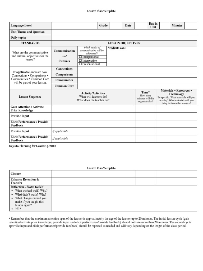 Common Core Lesson Plan Template Doc For Your Needs