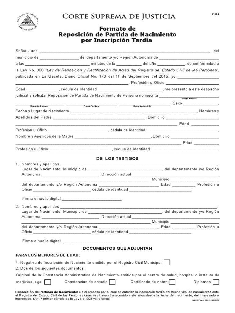 Formato de Reposición de Partida de Nacimiento 