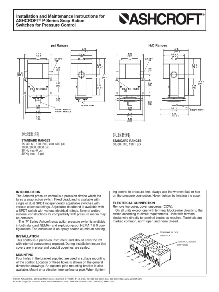 Installation and Maintenance Instructions for Ashcroft PSeries Snap
