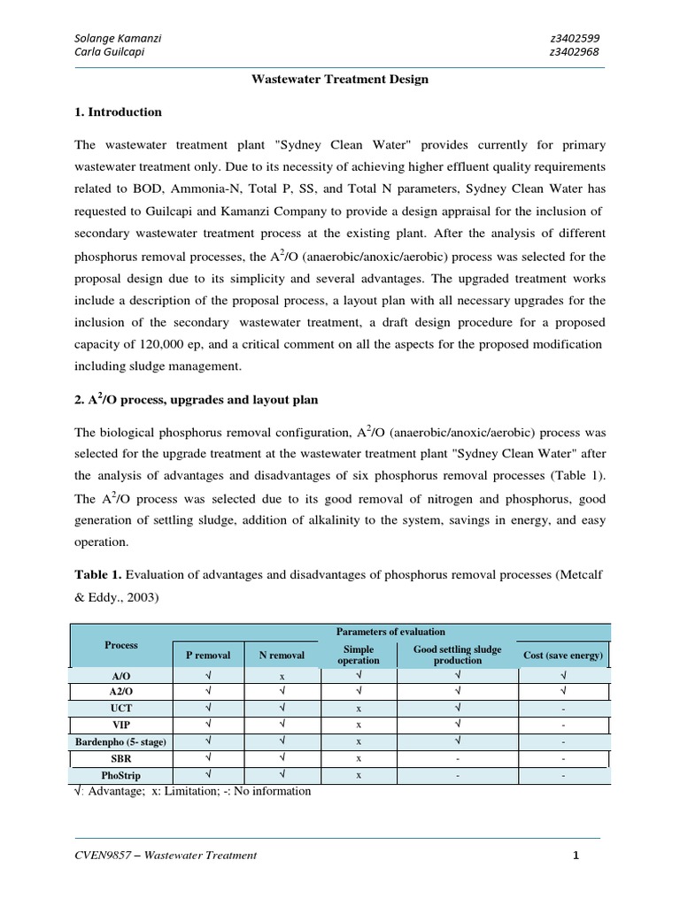 A2/O Wastewater Treatment Design Proposal | PDF | Sewage Treatment ...