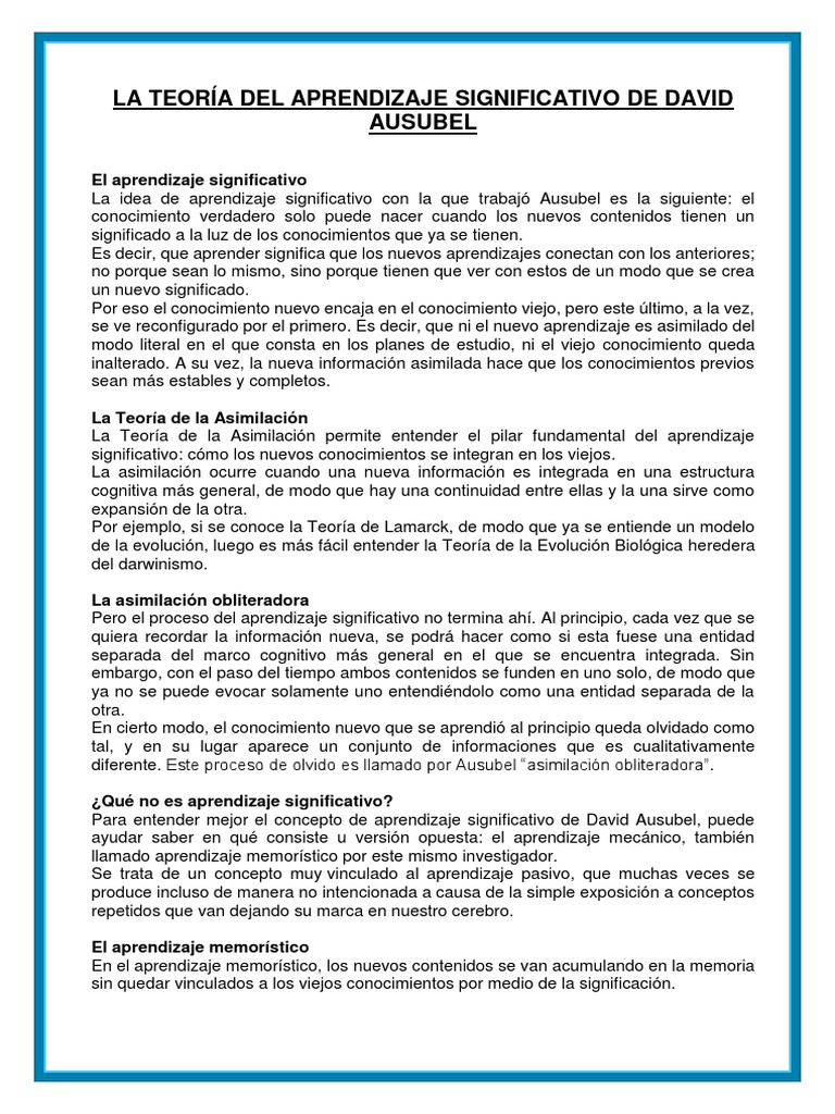 Aprendizaje Significativo según Ausubel | PDF | Desarrollo cognitivo ...