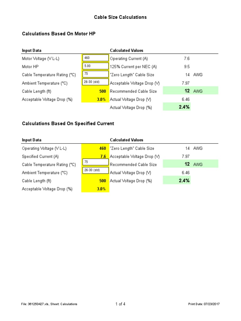 Cable Size Calculations Spreadsheet Electric Power Electronics