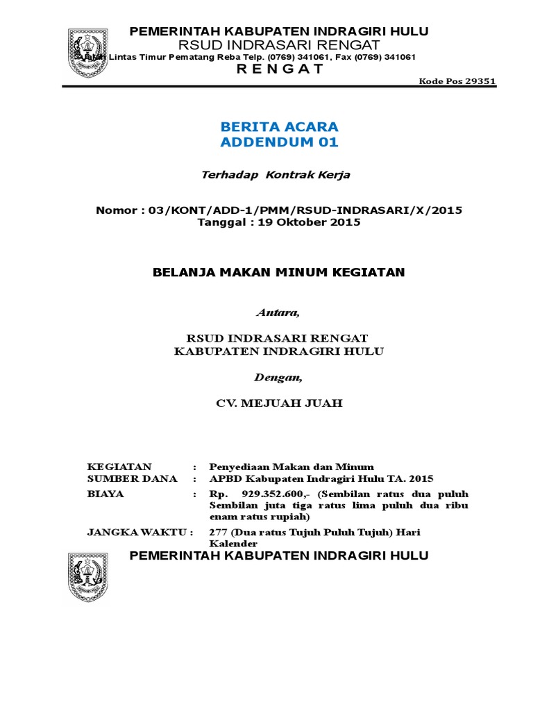 Berita Acara Addendum Pekerjaan