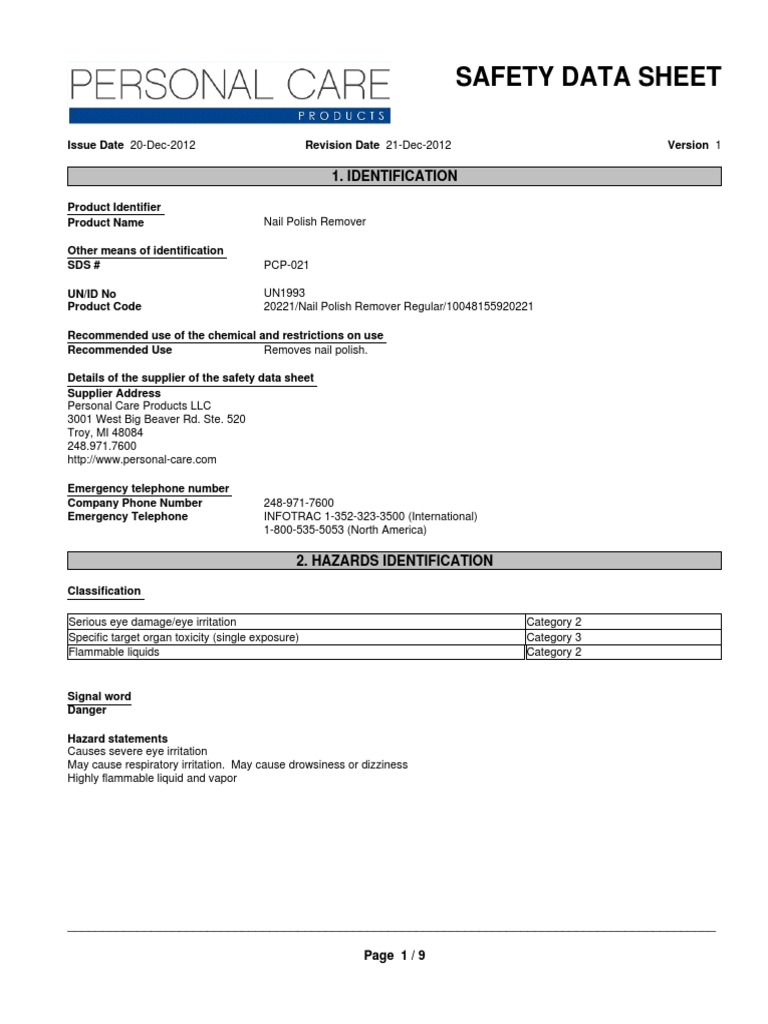 Nail Polish Remover Western Family SDS PDF Solvent Resource Conservation And Recovery Act