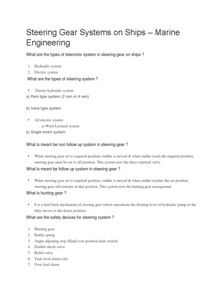 Steering Gear Systems On Ships Marine en | PDF | Steering | Rudder