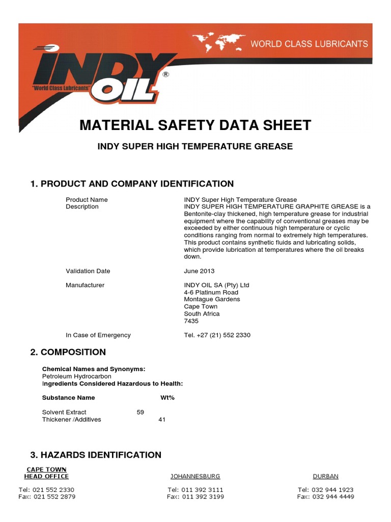 Super High Temp Grease MSDS Download Free PDF Toxicity Firefighting