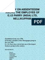 A Study On Absenteeism Among The Employee of E.I.D Parry (India) LTD, Nellikuppam