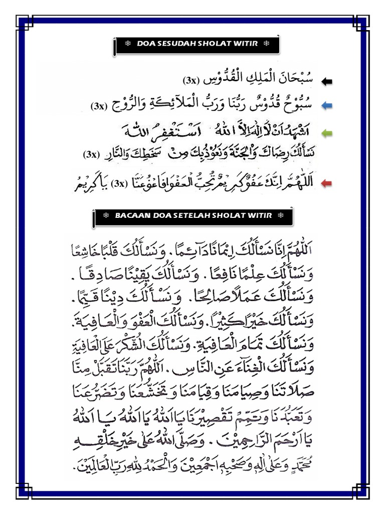 Doa Sesudah Sholat Tarawih Dan Witir