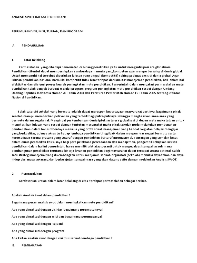 Analisis Swot Dalam Pendidikan Pdf