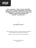 Iota-Carrageenan-Ethyl Acrylate and Methyl Methacrylate Copolymer Film Blends Preparation, Morphological and Thermal Characterization, and Binding Capacity Determination With Lead FULL T PDF