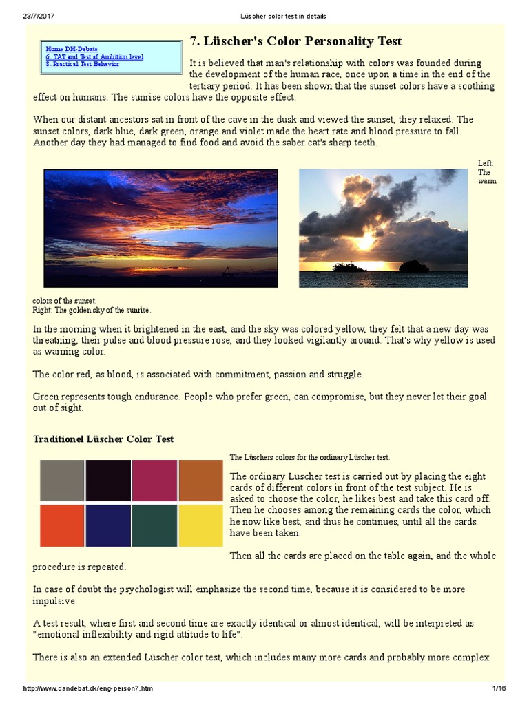 Lüscher Color Test: Turquoise & Independence | PDF | Brown | Color