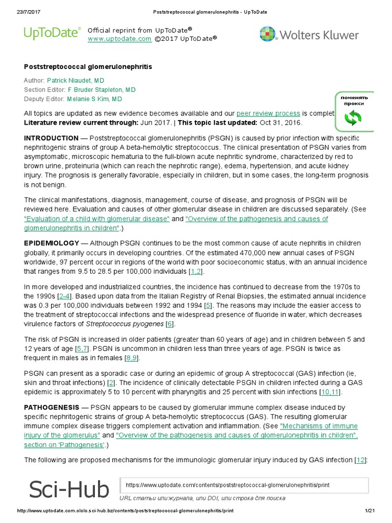 Poststreptococcal glomerulonephritis UpToDate Nephrology Kidney