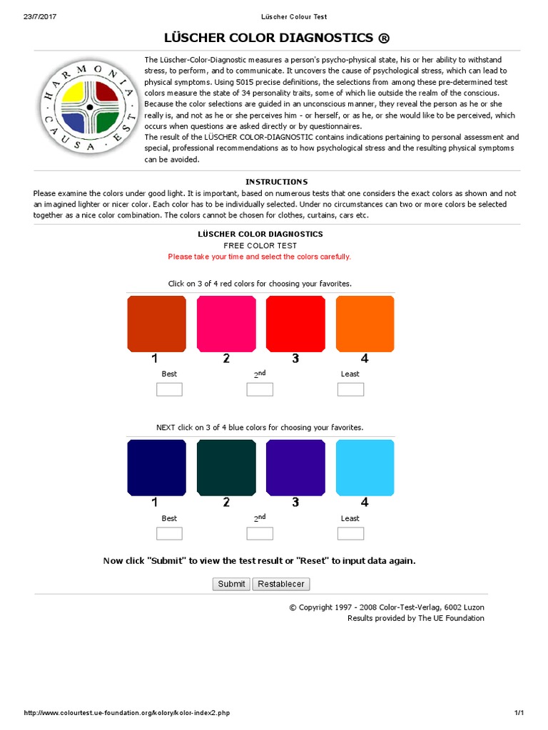 Lüscher Colour Test PDF Metaphysics Of Mind Clinical Psychology