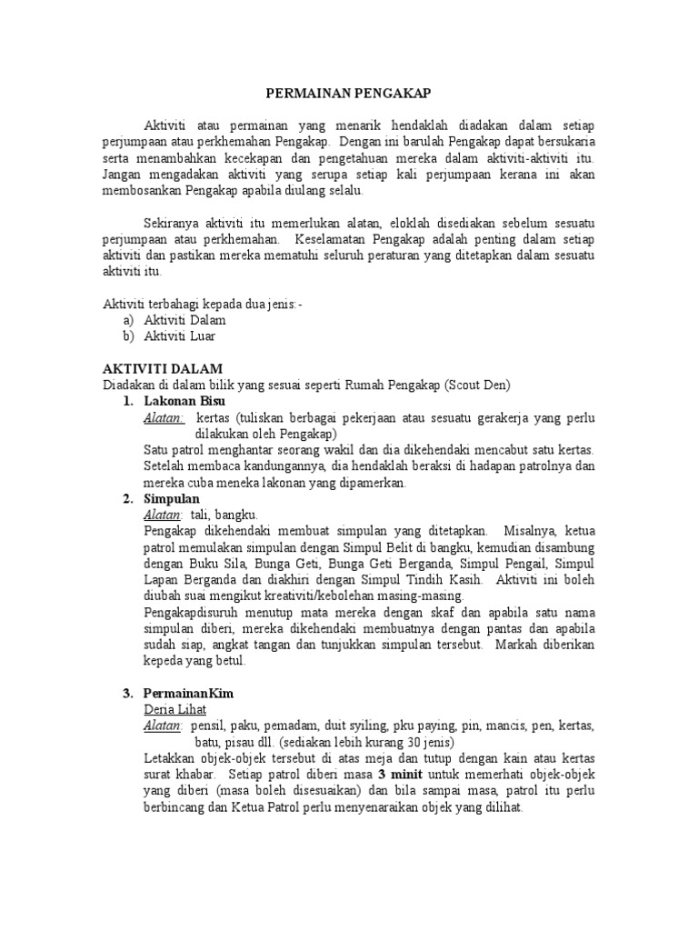 Contoh Permainan Aktiviti Pengakap Pdf