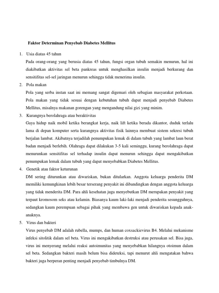 Penyebab DM Faktor Determinan Penyebab Diabetes Mellitus 