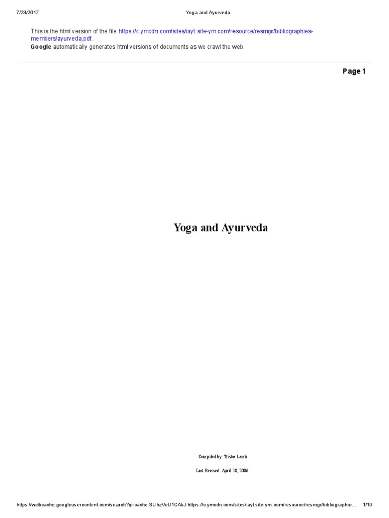 Yoga and Ayurveda PDF Ayurveda Asana