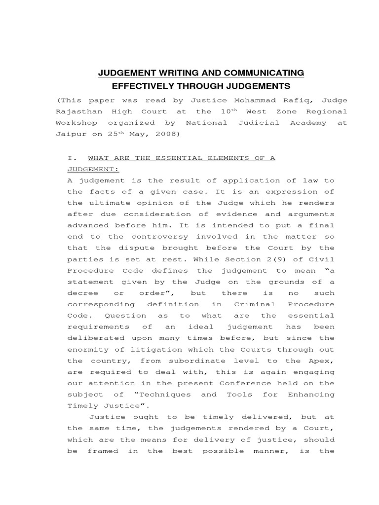 Judgement Writing Essentials by Rafiq | PDF | Judgment (Law) | Precedent