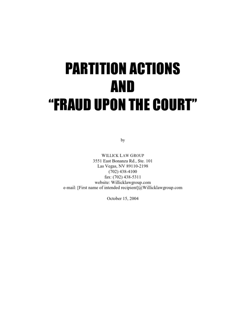 Partition Actions and Fraud Upon The Court PDF Divorce Lawsuit