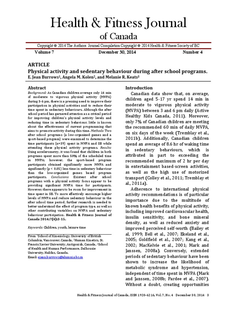 Health & Fitness Journal: of Canada | Physical Fitness ...